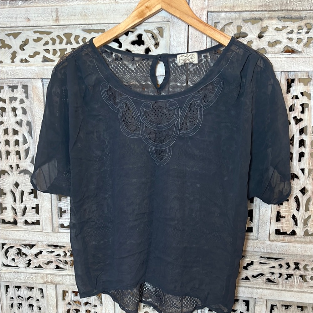 Semi sheer lace back top